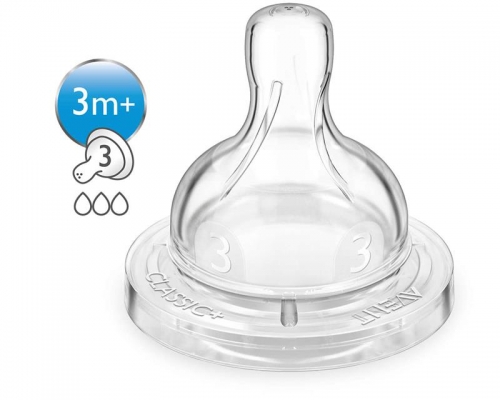 Соска силиконовая Avent Classic+ средний поток 2шт 3+ SCF633/27