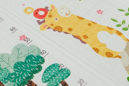 Детский двусторонний развивающий складной термоковрик для ползания POPPET "Транспорт и Зоолетчики", 150х180x1 см