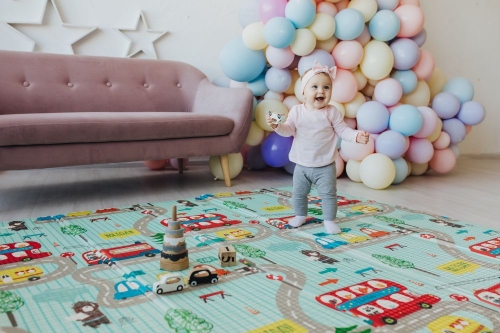 Дитячий двосторонній розвиваючий  складний термокилимок для повзання POPPET "Транспорт та Зоольотчики", 200х180x1 см