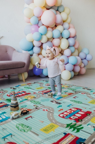 Дитячий двосторонній розвиваючий  складний термокилимок для повзання POPPET "Транспорт та Зоольотчики", 200х180x1 см