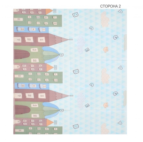 Дитячий двосторонній розвиваючий  складний термокилимок для повзання POPPET "Сплячі малюки та Чарівне місто", 200х180x1 см