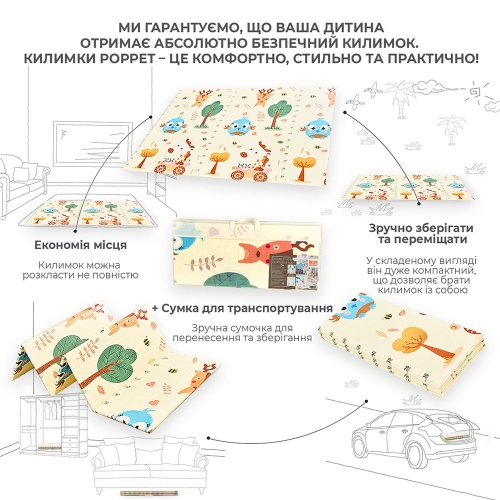 Дитячий двосторонній, складний килимок "Клітинки-цікавинки та Крутий маршрут", 200х180x1 см
